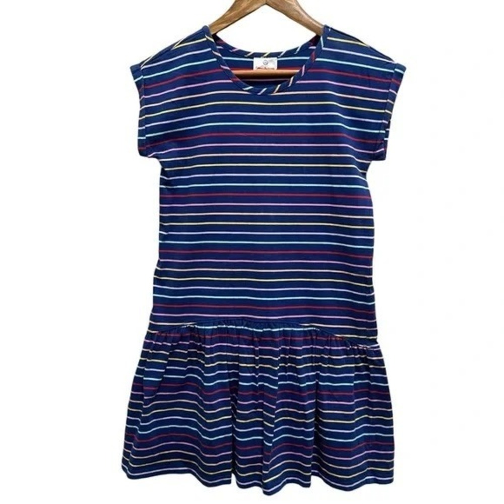 Hanna Andersson Blue Striped Cotton Dress Girls 150 Short Sleeve
